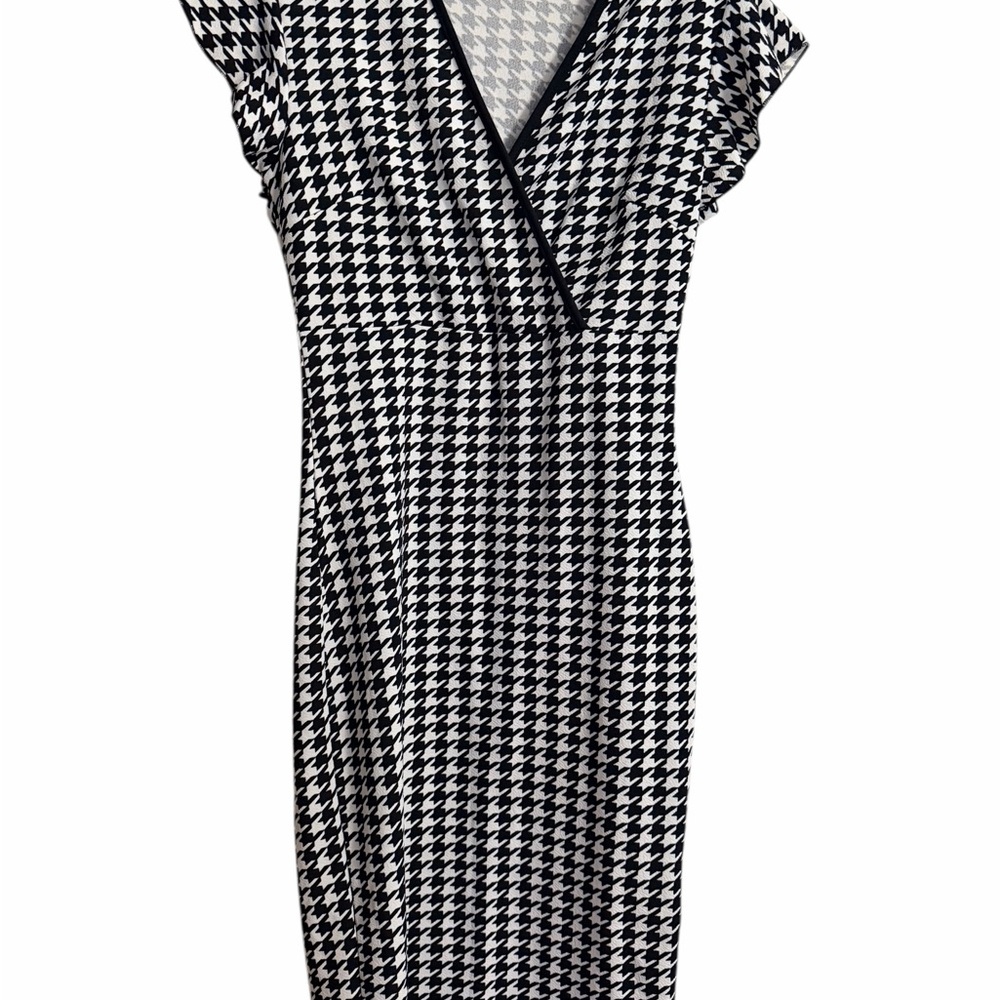 SHEIN Black & White Houndstooth Midi Dress Size M US 6 - Picture 3 of 7
